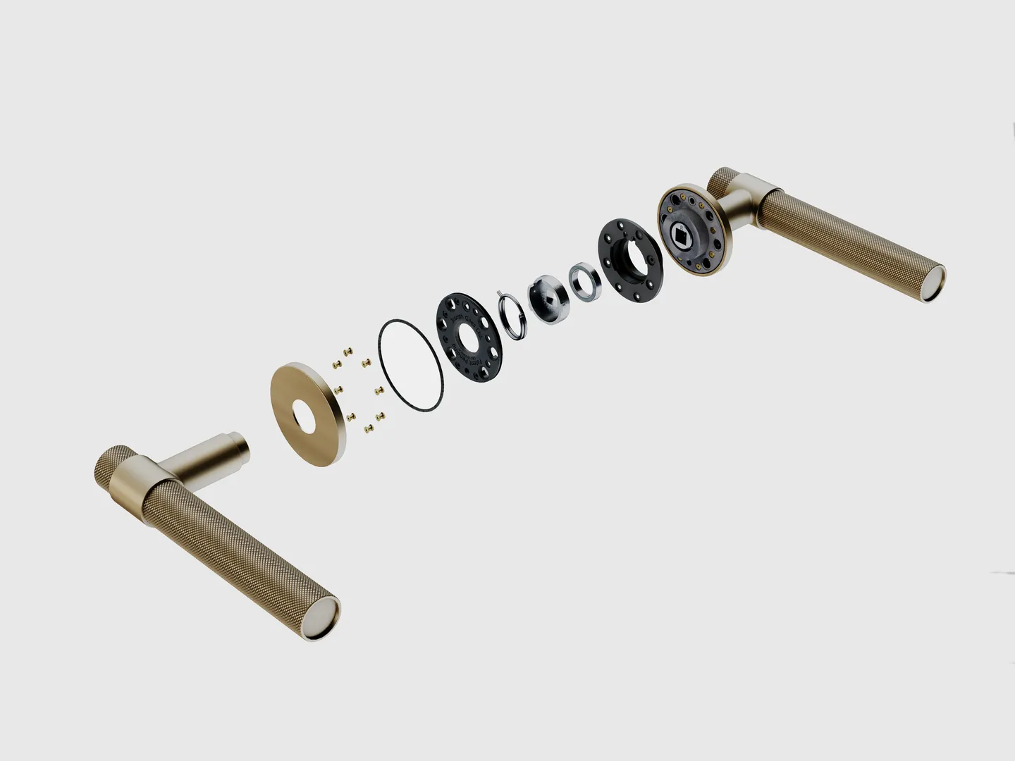 Exploded View of the RB-54 Sprung Rose with Montgomery Lever (LV1142) in Mid Antique Brass Waxed - MABW