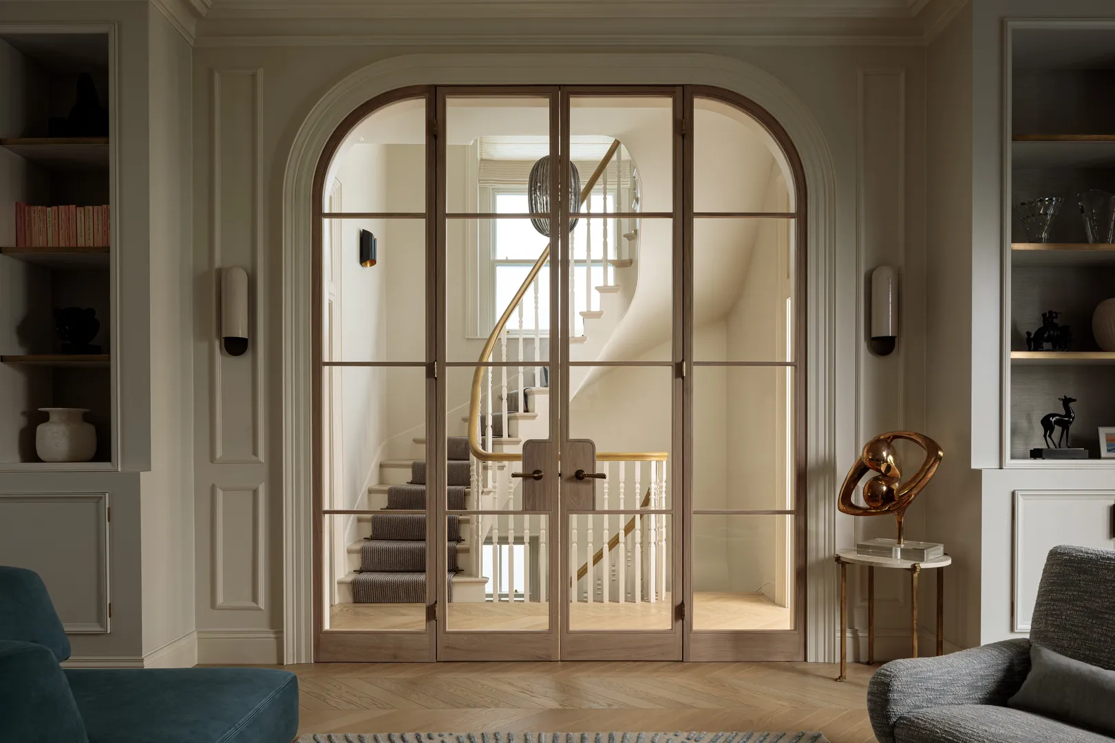 De Vere House (Victoria Road) - Living Room with Darlington II Lever Handles (LV1160) & Ethan Butt Hinges (HG1038) in Mid Antique Brass Waxed - MABW
