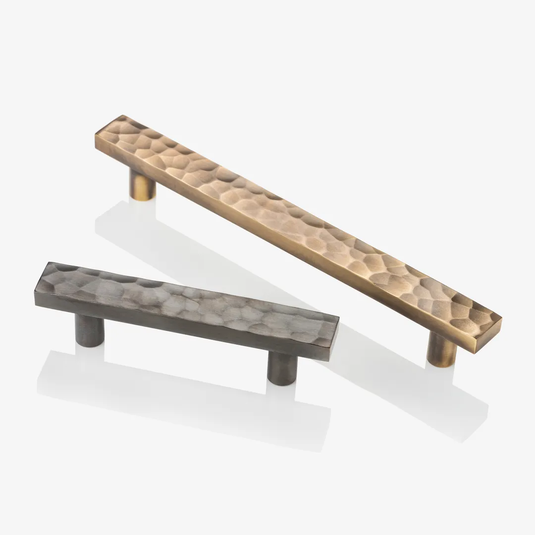 Hammered Rectangular Solid Brass Cabinet Handle