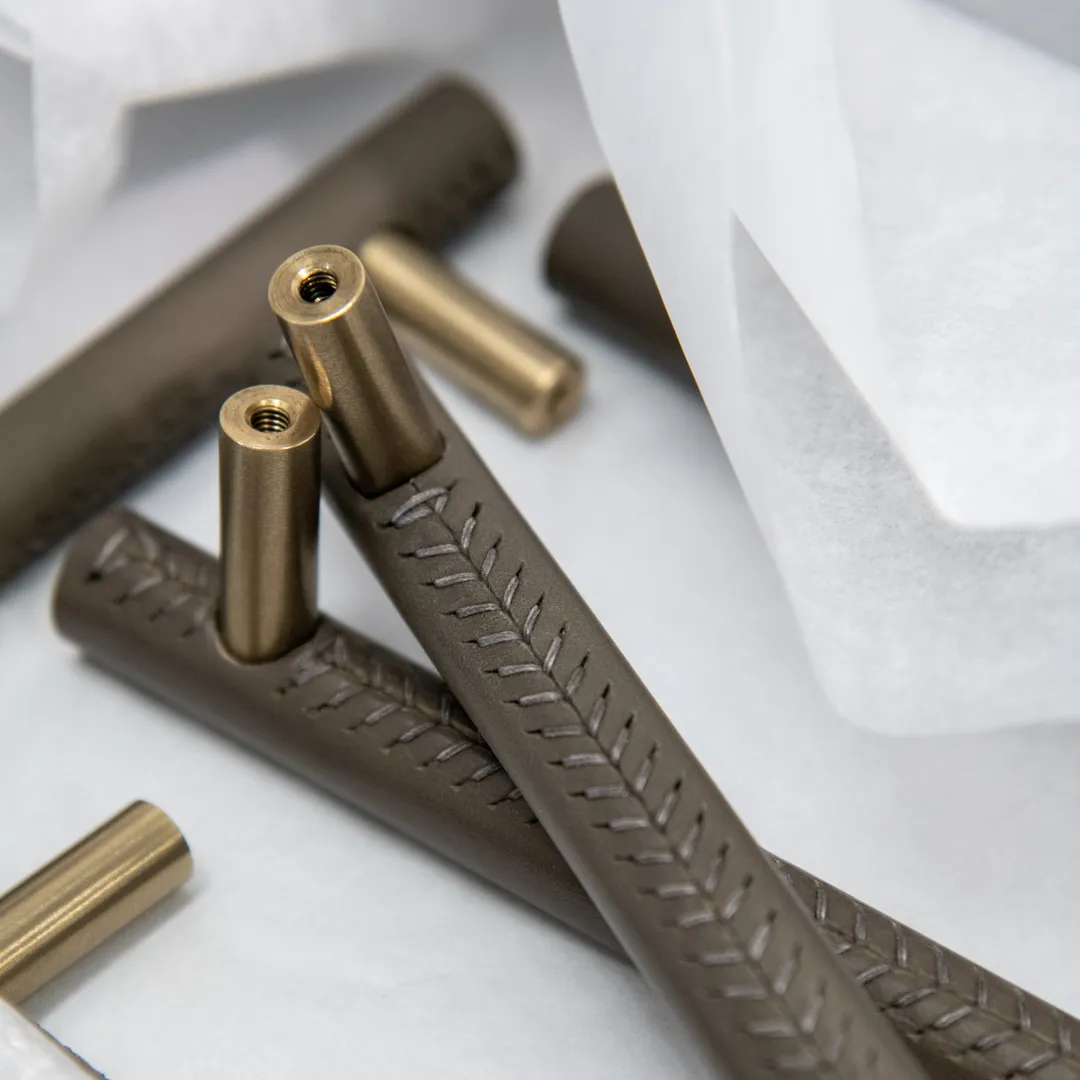 Close up of stitching on Thurloe leathered cabinet handles (CH1048) in MABW & JGL01 - Website Crop