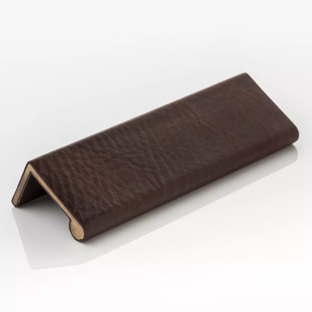 Cube & Leather Edge Pull (EP1008) in Mid Antique Brass Waxed - MABW & JGL02 on a white background.jpg