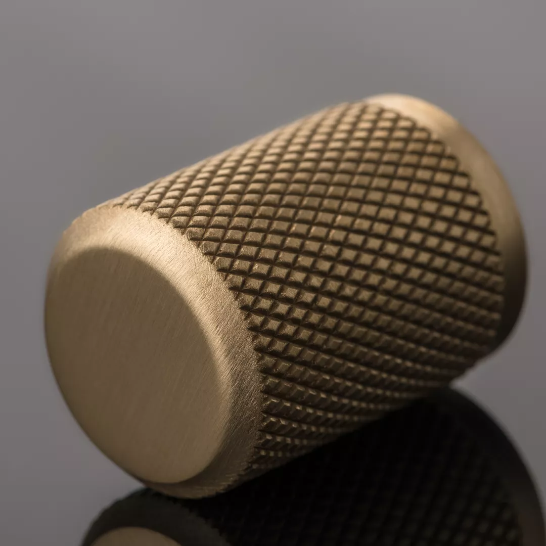 Volume Solid Brass Cabinet Pull with Diamond Knurl (CP1110) in Brushed Brass Waxed - BBW (Arty).