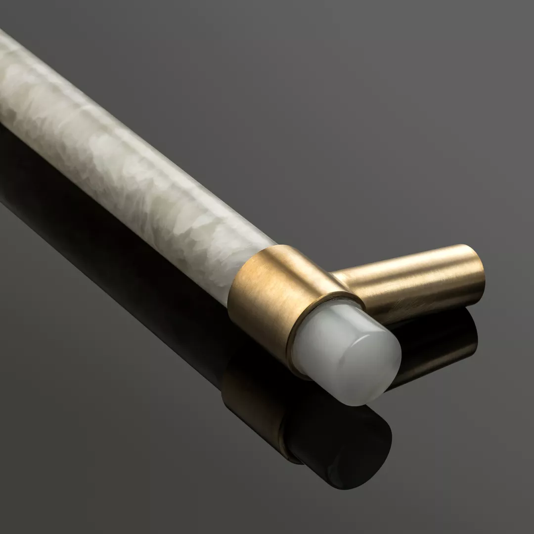 CZ Marble Door Pull (DP1053) in Brushed Brass Waxed - BBW & White Onyx Marble - WOM (Arty).