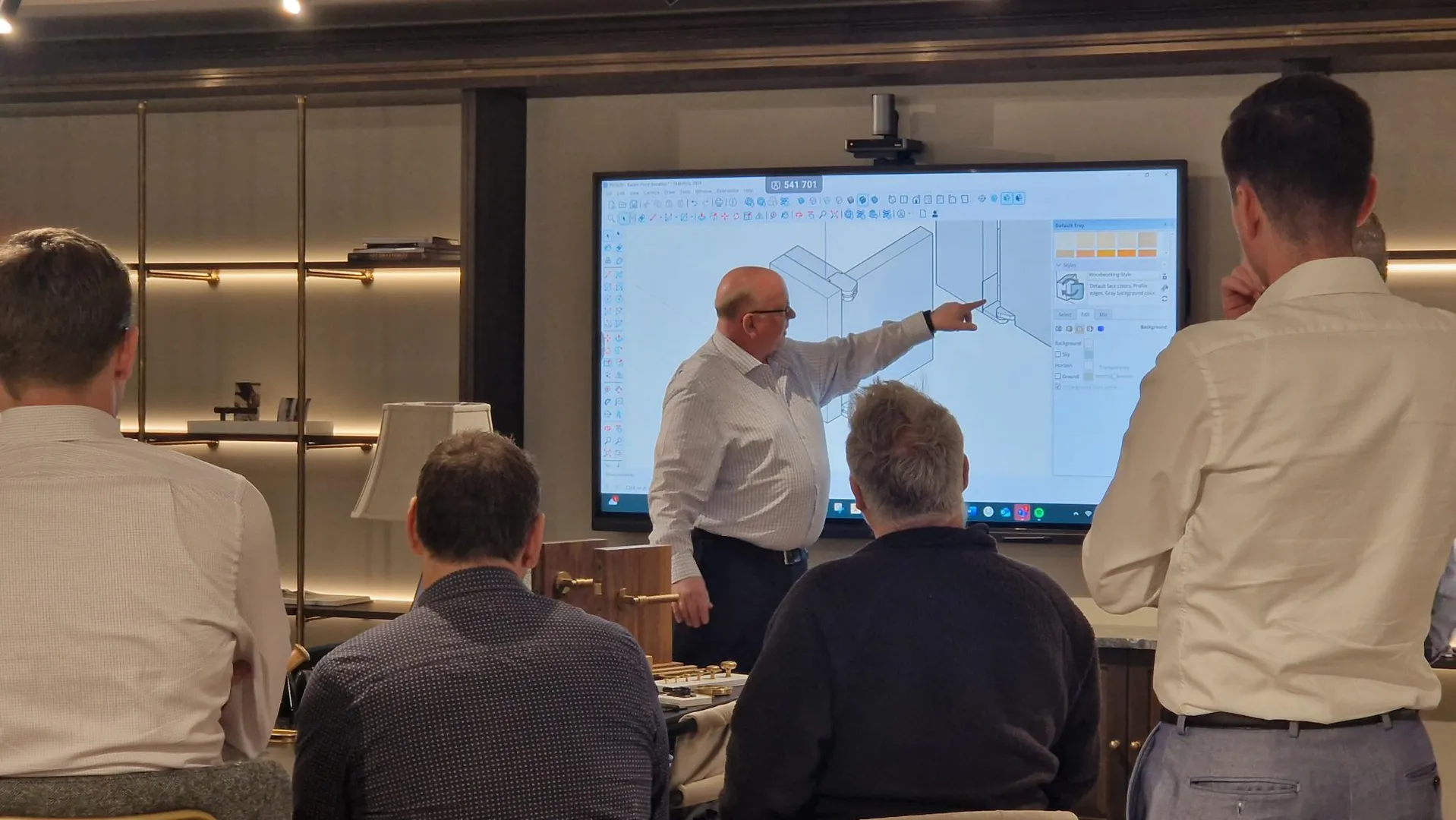 Jon Woodcock running a session on PV1020 in the training room - with Terry, Isaac, Mark Harper and Mark Hudson