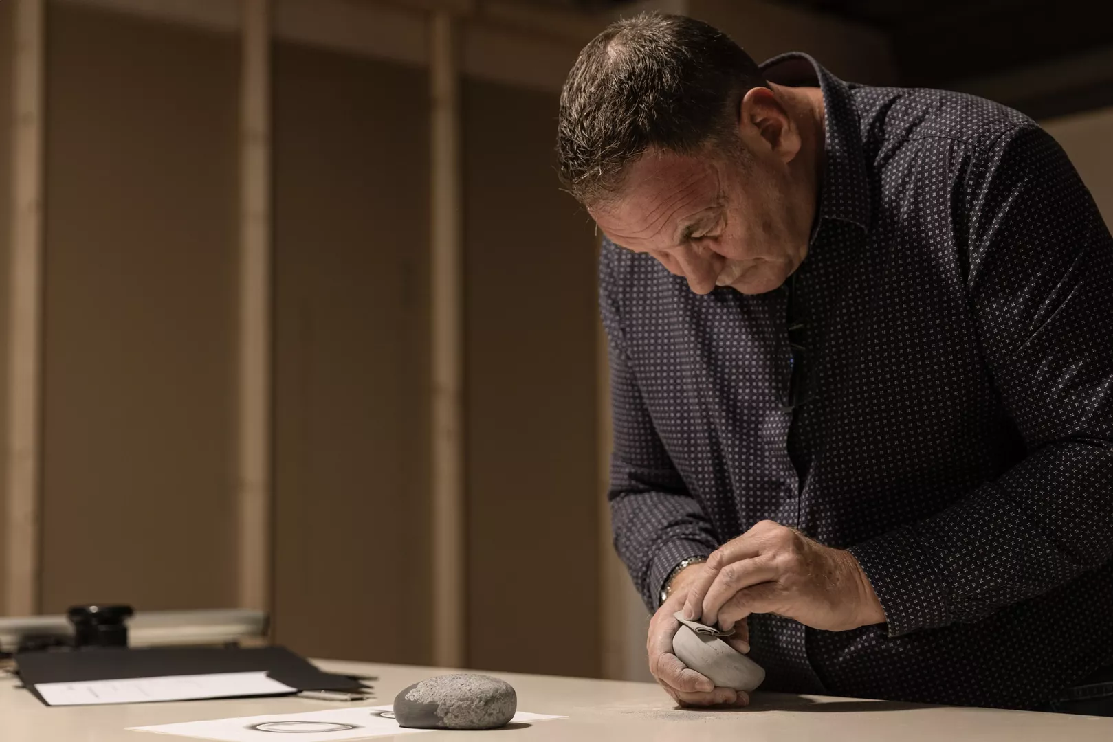 Mark Harper sanding Pebble 3D print.