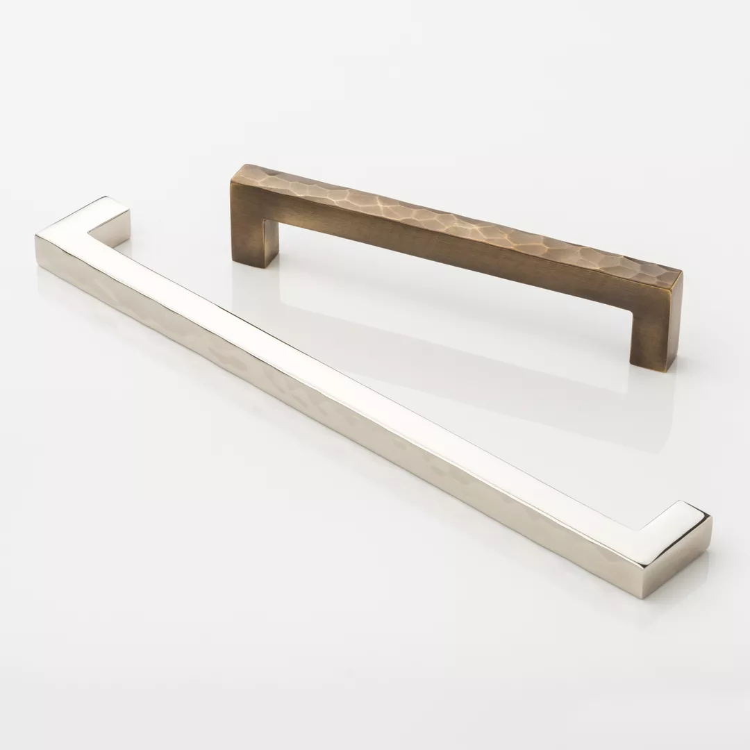 Cabinet Handle with Mid-Hammering (CH1067) in Mid Antique Brass Waxed - MABW and Polished Nickel - PN on a white background