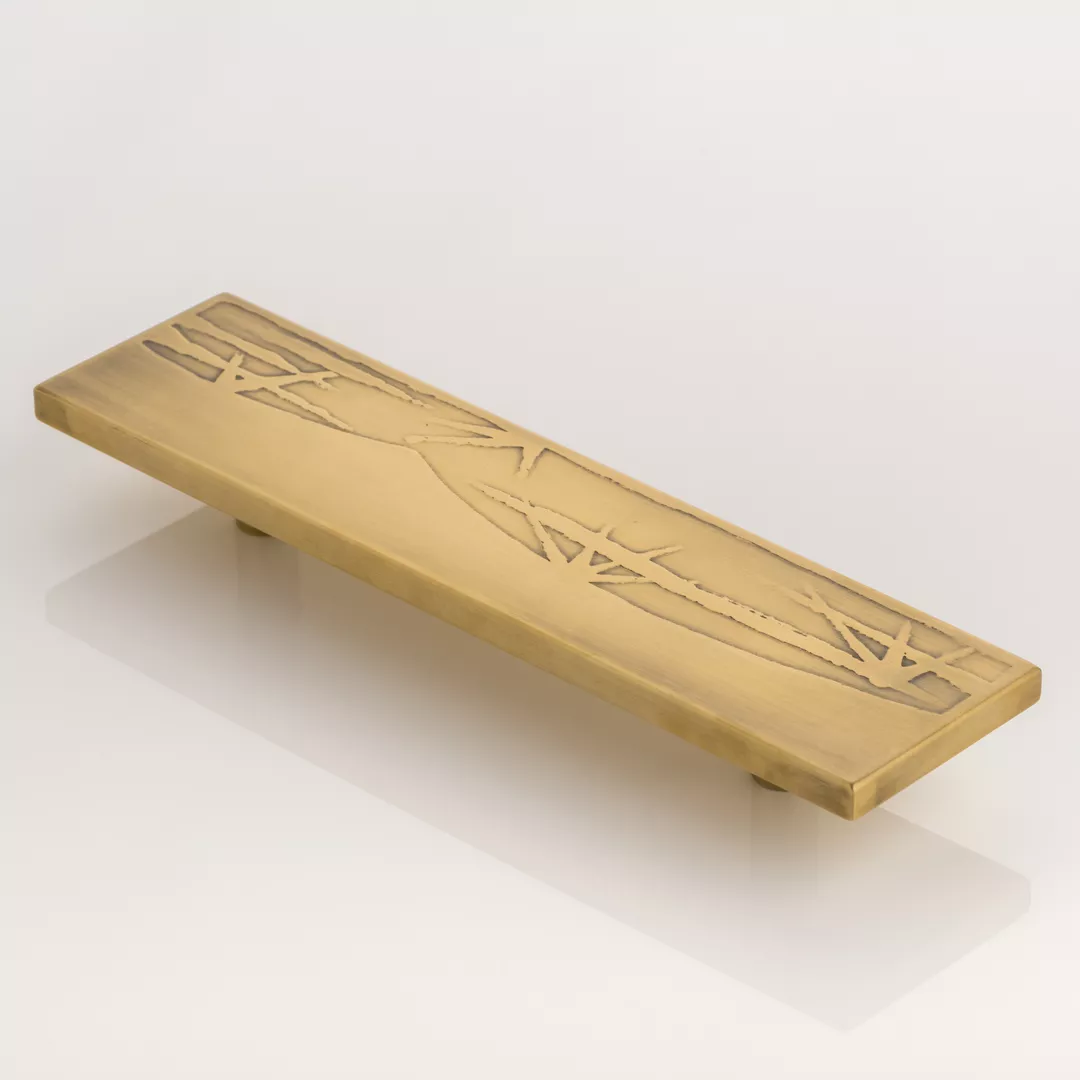 Acid Etched Cabinet Handle (CH1081) in Mid Antique Brass Waxed - MABW on a white background.