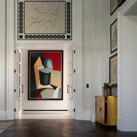 The Glebe - Hallway with Collett Pair of Marble Door Pulls (DP1053.PR) in Dark Bronze Waxed - DBZW & Black Portoro Marble - BPM