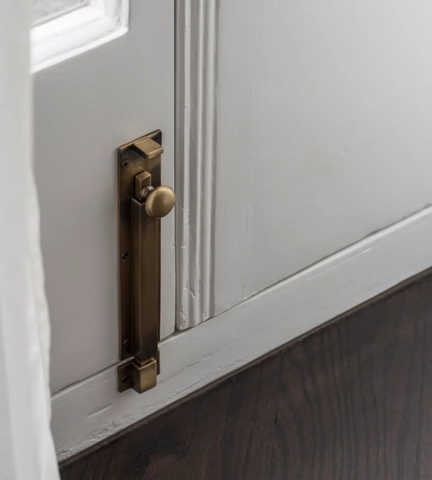 2-9 Green Street - External Door with Flush Bolt (BL1001) in Mid Antique Brass Waxed - MABW