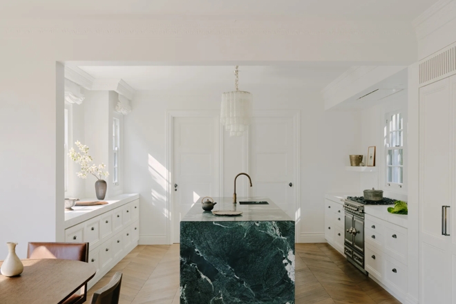 The Lookout (Web Resolution) – Kitchen Landscape View with Fentiman Door Knob (DK1060) and Buxton Cup Cabinet Handle (CH1106) in Dark Bronze Waxed - DBZW