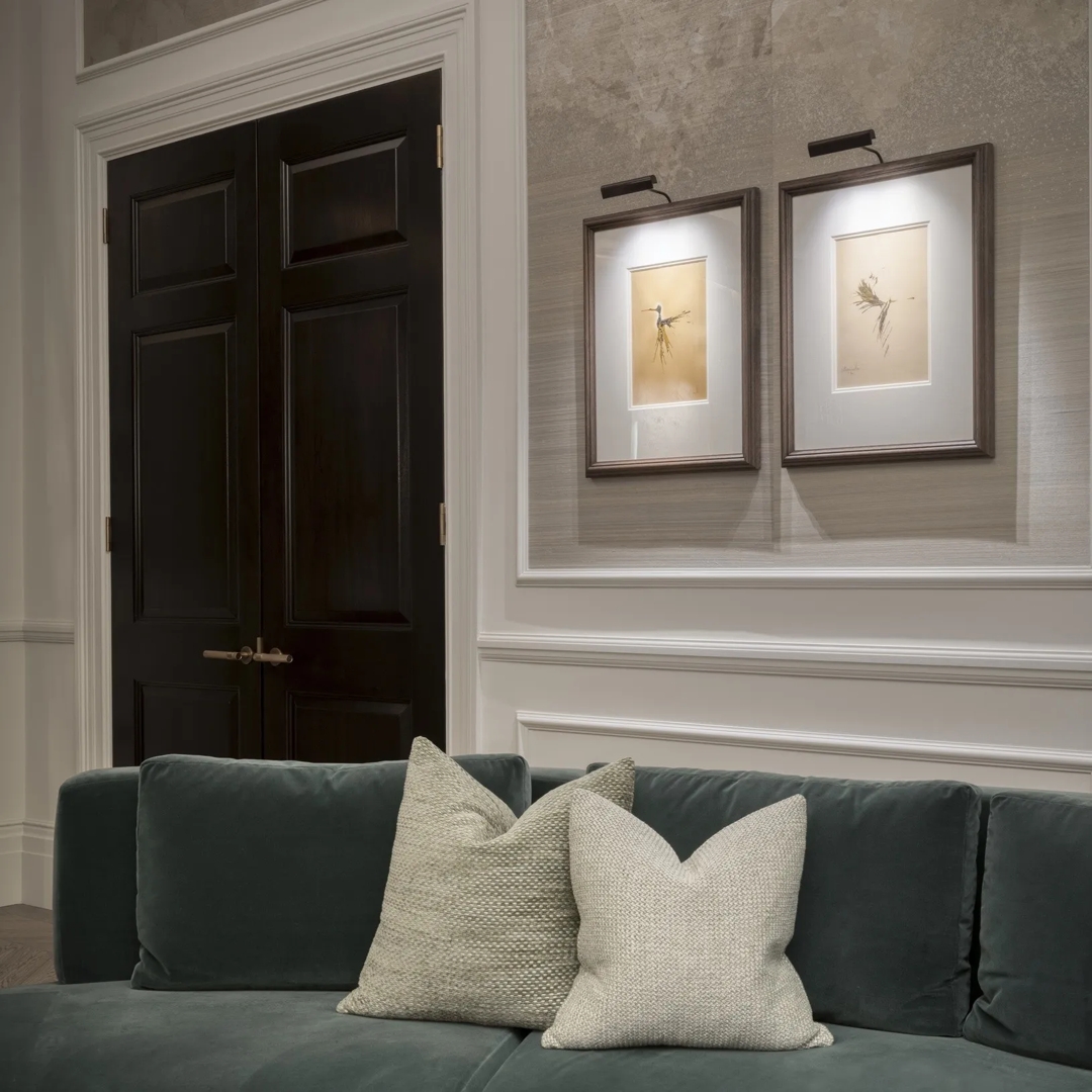 Belgravia Residence (Eaton Square) - Living Room with Montgomery Diamond Knurl Lever Handle (LV1142) in Mid Antique Brass Waxed - MABW