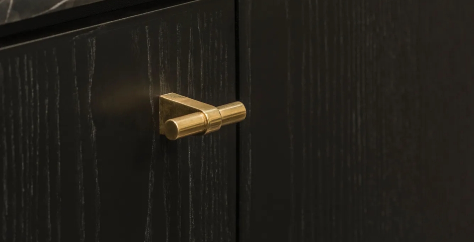 Crown Aspinalls - Joinery with Irvine Cabinet Pull (CP1096) in Mid Antique Brass Waxed - MABW