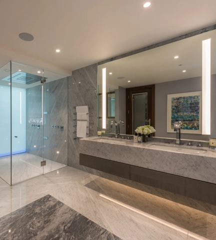 44 Montrose Place - Bathroom with Arnold Glass Shower Door Knobs (BA1004) in Polished Nickel - PN