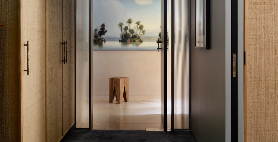 Bay House - Dressing Room with Rolled & Hammered Cabinet Handle (CH1012) in Mid Antique Brass Waxed - MABW