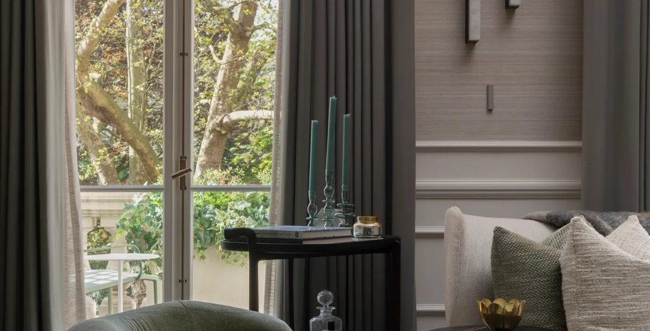 Belgravia Residence (Eaton Square) - Lounge with Espagnolette (WN1035) & Montgomery T-Bar Door Knob (DK1063) in Mid Antique Brass Waxed - MABW