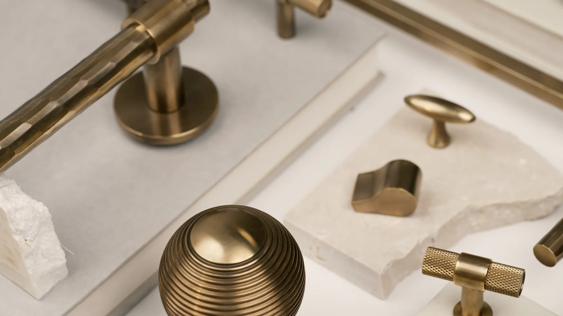Flat lay Mid Antique Brass Waxed - MABW products - door & cabinet hardware