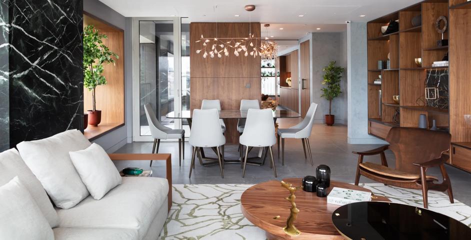 Sugar Quay - Dining & Kitchen with Collett Marble Door Pulls (DP1053) in Green Guatemala - GGM & Dark Bronze Waxed - DBZW