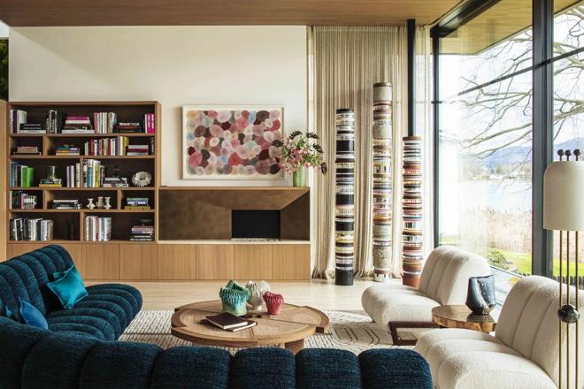 Lake House, Zurich, Switzerland by Miriam Frowein Interiors, featuring our hammered half moon door pulls and cabinet handles.