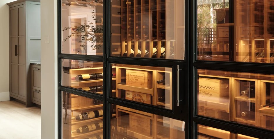 The Wilderness Wine Storage with Montgomery Diamond Knurled Cabinet Handle (CH1075) in Dark Bronze Waxed - DBZW