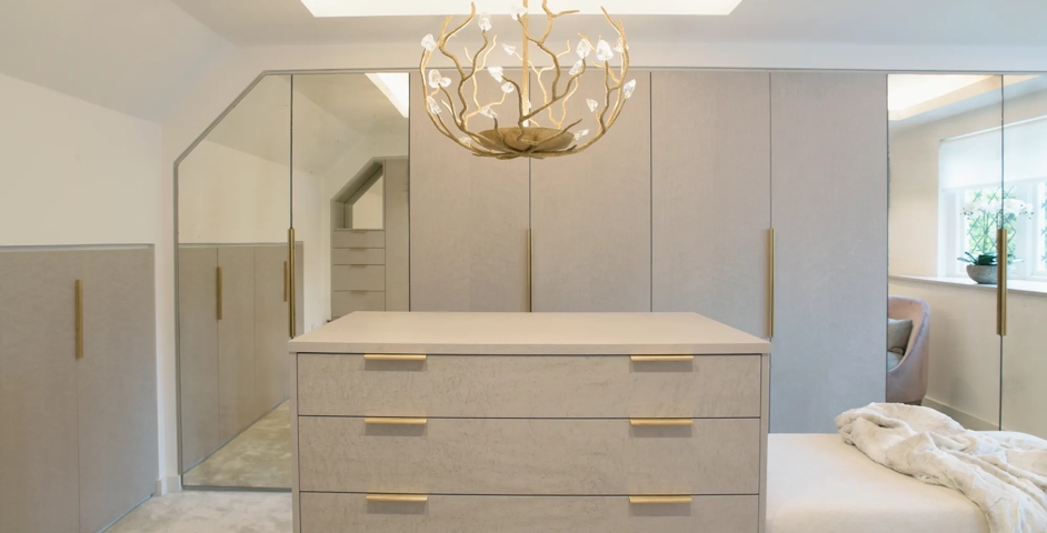 High Bank House, Alderley Edge - Dressing Room with Round Edge Pull (EP1005) in Brushed Brass Waxed - BBW