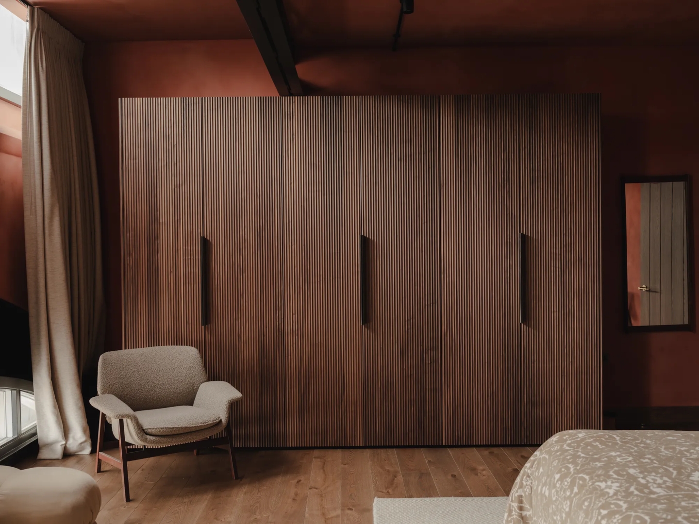 The Steel Factory, Shoreditch - Bedroom with Moon Large Edge Pull (EP1011) in Dark Bronze Waxed - DBZW