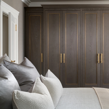 Belgravia Apartment Bedroom with Harrison Lever Handle (LV1105) and Harlyn Cabinet Handle (CH1083) in Brushed Brass Waxed - BBW