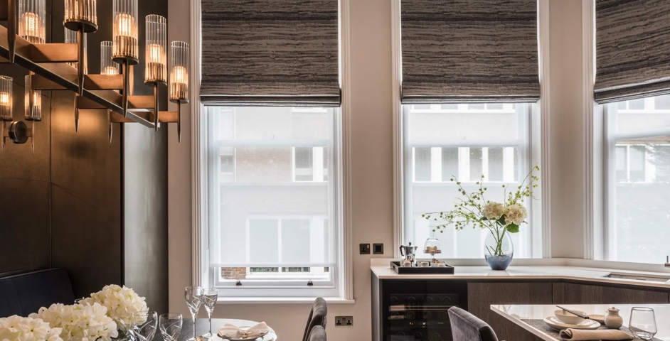 2-9 Green Street - Kitchen & Dining with Sash Lift (WN1011) in Mid Antique Brass Waxed - MABW