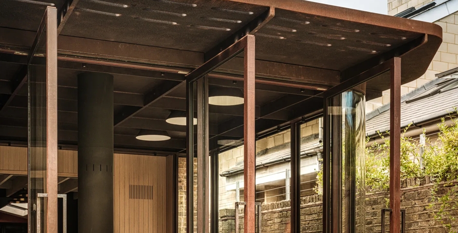 Althorpe Road - Rear Façade with Cube Door Pull (DP1009 & SP15507) in Dark Bronze Waxed - DBZW, Doors Open (Portrait)
