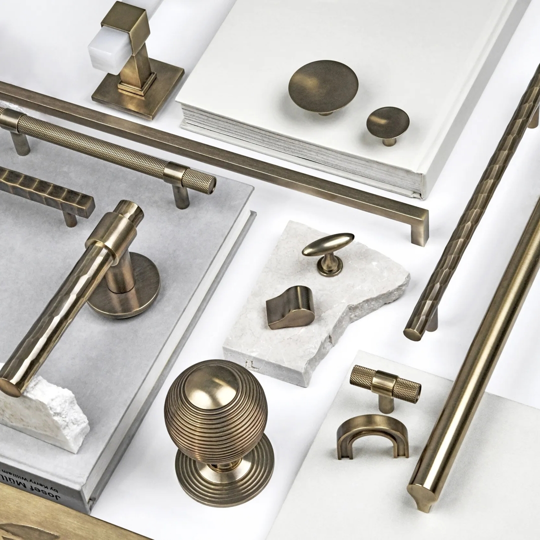 Assorted Mid Antique Brass Waxed - MABW hardware flat lay