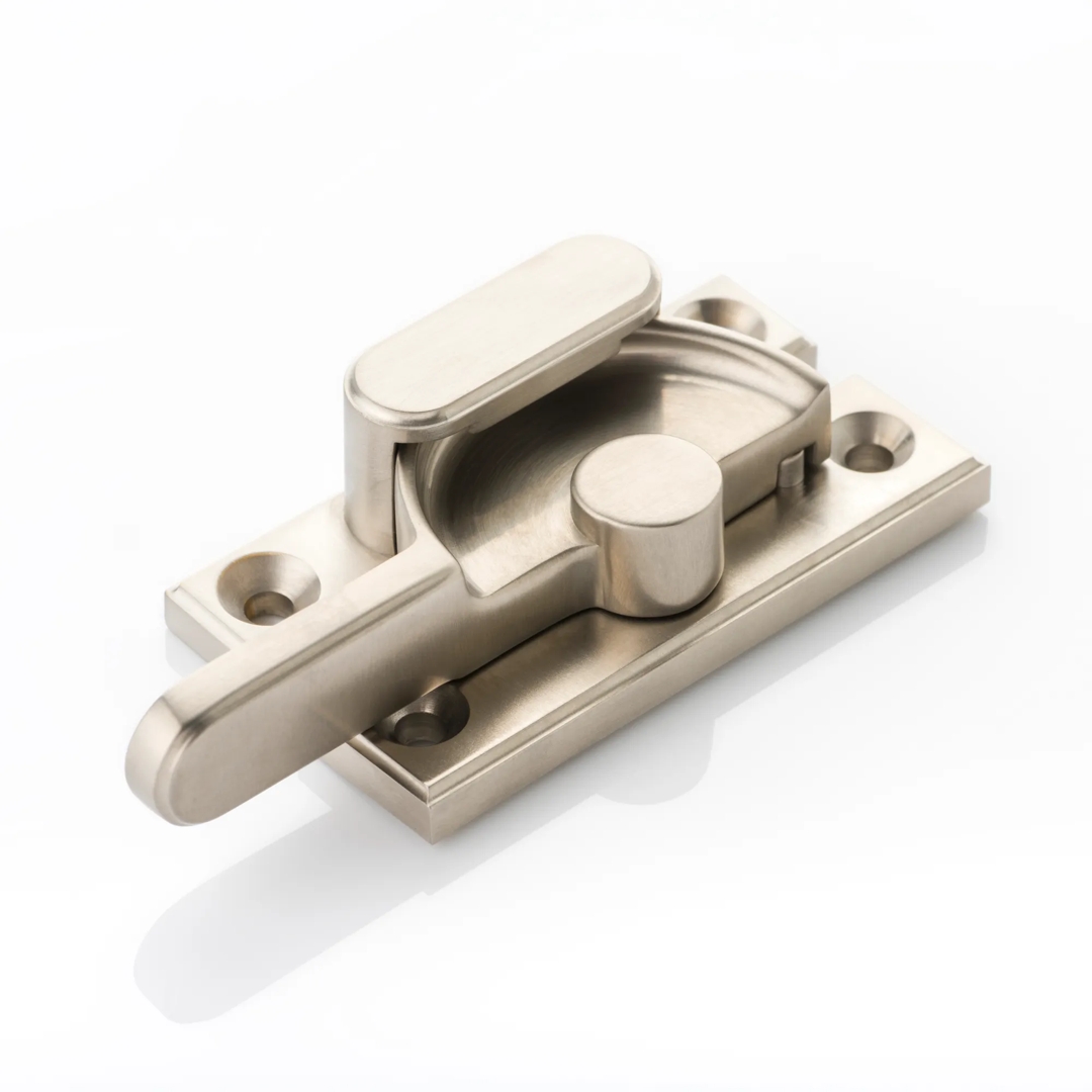 Sara Sash Window Fitch Fastener (WN1095) in Brushed Nickel - BN on a white background.