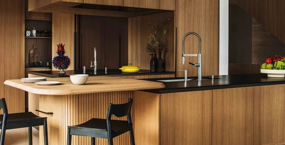 Lake House, Zurich, Switzerland by Miriam Frowein Interiors, featuring our hammered half moon door pulls and cabinet handles.