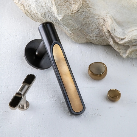 Story Shot of Contour with Inlay Products (LV1217, CP1152.01, CP1152.02 & CP1151) in Mid Antique Brass Waxed - MABW, Dark Bronze Waxed - DBZW & Brushed Nickel - BN (Square)