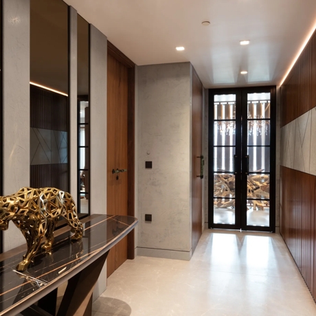 Sugar Quay - Hallway with Collett Door Pulls (DP1050 & DP1053) Collett Lever (LV1096) in Green Guatemala - GGM & Dark Bronze Waxed - DBZW