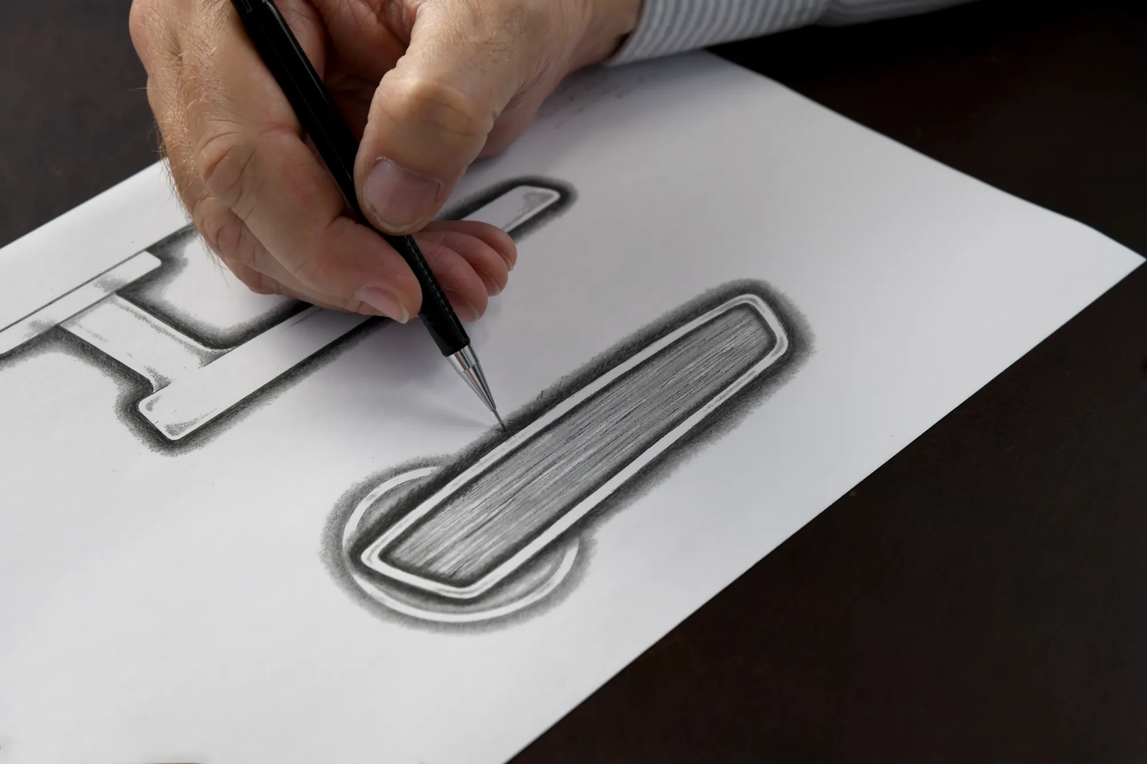 Mount Lever with Sketch (LV1227) in Dark Bronze Waxed & Polished Chrome