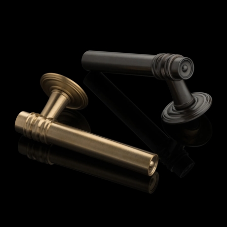 Remmington Lever (LV1164) in Brushed Brass Waxed - BBW & Dark Bronze Waxed - DBZW on a black background.jpg