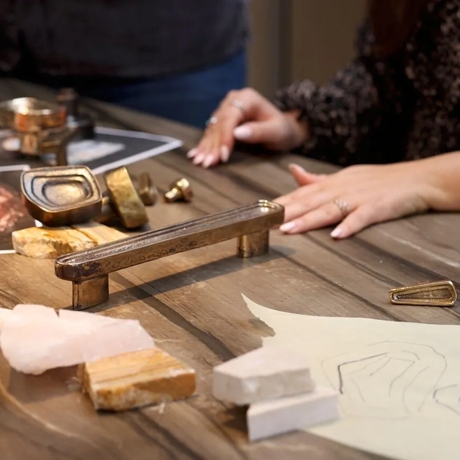 Tiro Inspiration Shoot - Mood Board with Tiro products, pieces of stone, drawings, and printed images