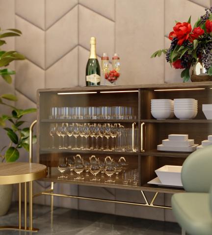 Credenza with Hurleigh Cabinet Handle (CH1054) & Non-Countersunk Cabinet Hardware Fitting (FT1048) in Polished Brass Waxed - PBW