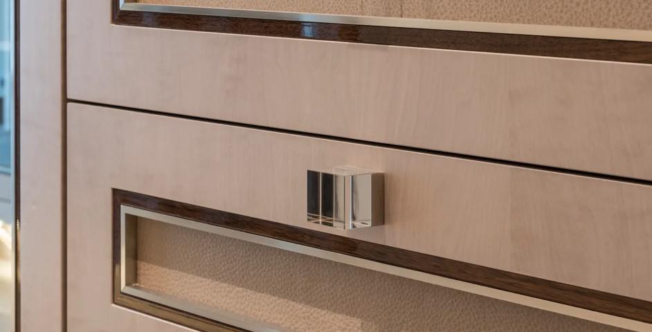 77 South Audley Street - Joinery with Cube Glass Cabinet Pull (CP1018) in Brushed Nickel - BN