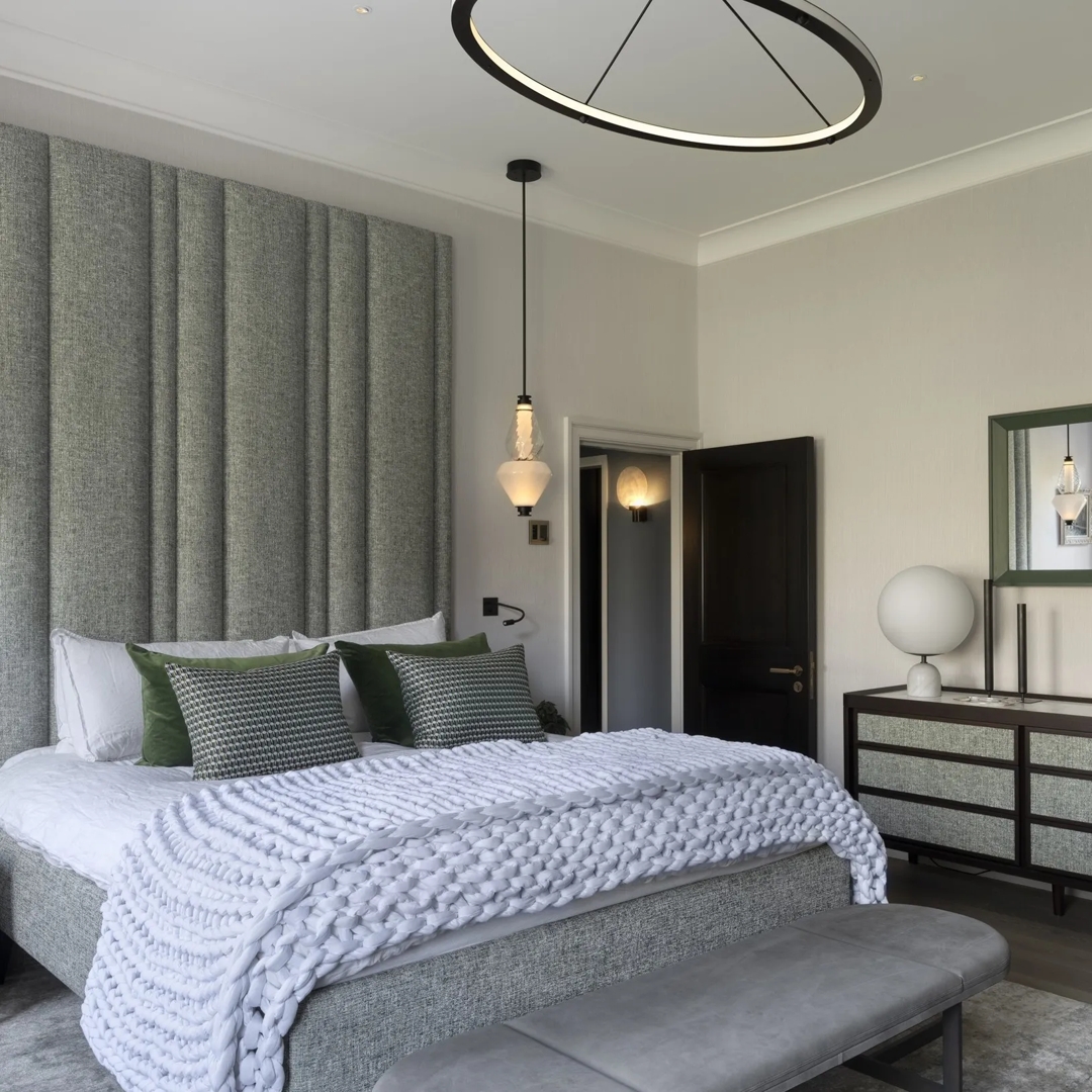 Belgravia Residence (Eaton Square) - Bedroom with Montgomery Diamond Knurl Lever Handle (LV1142) & Euro Escutcheon (ES1070) in Mid Antique Brass Waxed - MABW