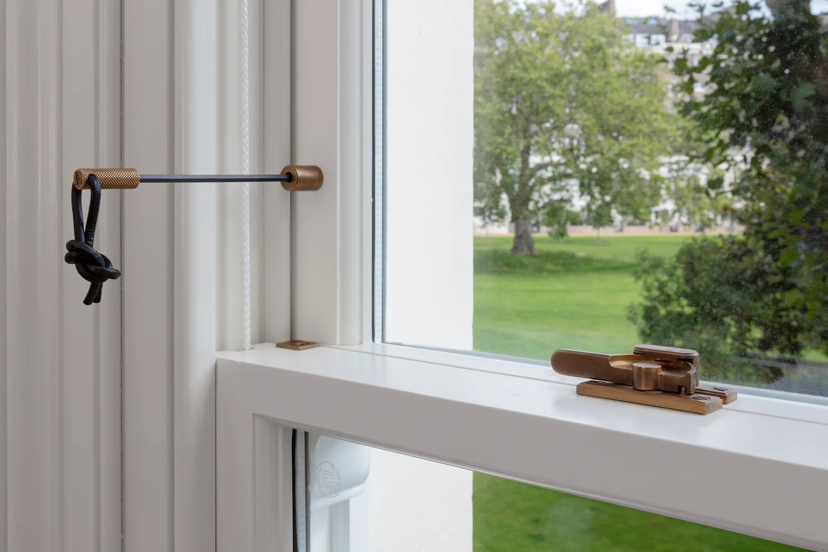 Little Venice, Sutherland Avenue - Sash Window with Sash Fastener (WN1095), Sash Stop (WN1074) & Sash Window Key (WN1091) in Mid Antique Brass Waxed - MABW
