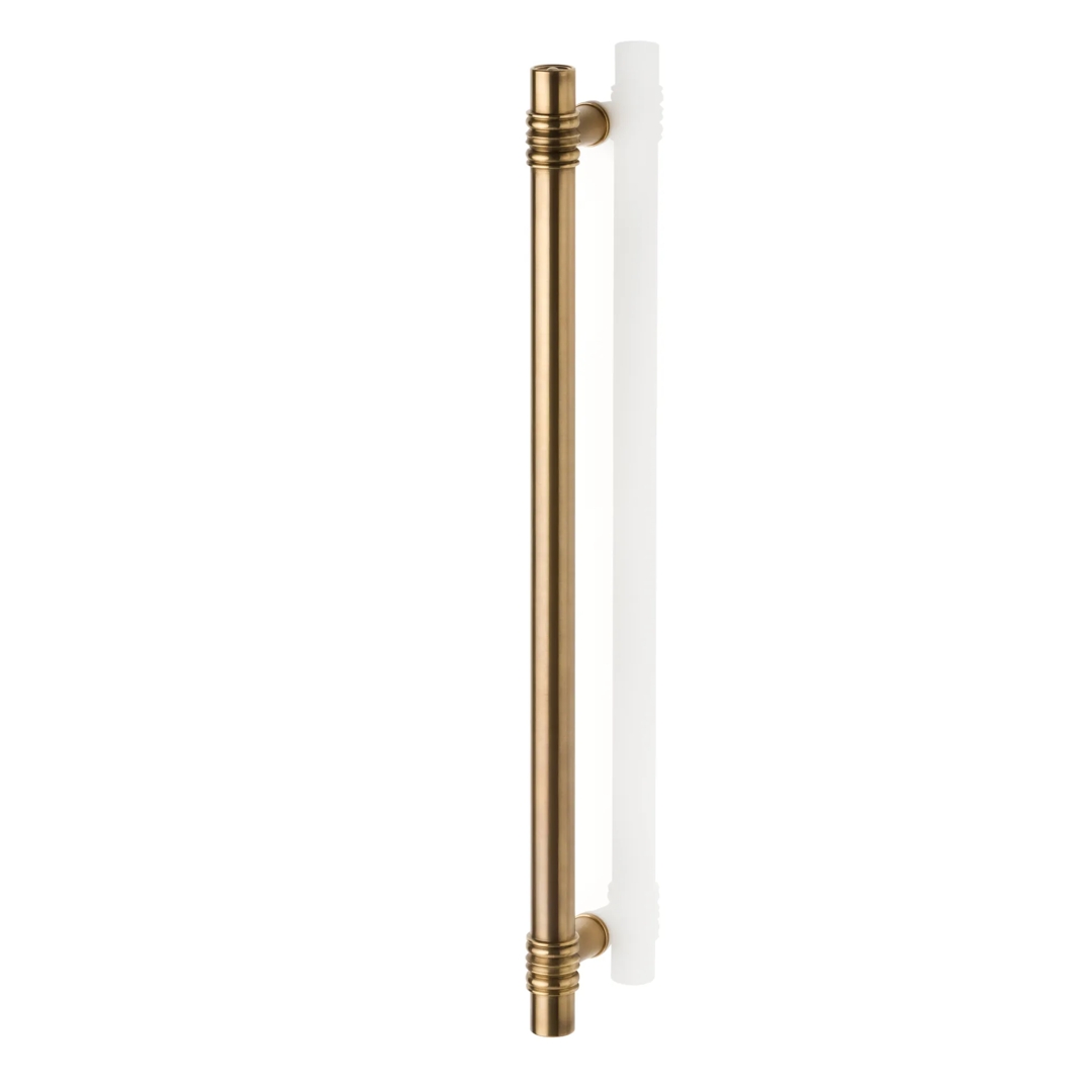 Remmington II Door Pull (DP1077) Bolt-through in Mid Antique Brass Waxed - MABW on a white background.