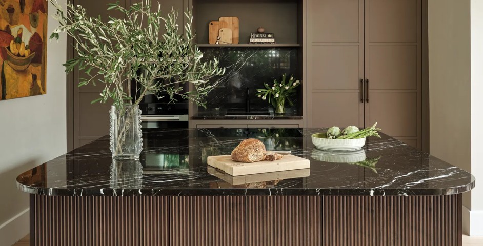 The Wilderness Kitchen with Montgomery Diamond Knurled Cabinet Handle (CH1075) and Cabinet Pull (CP1107) in Dark Bronze Waxed - DBZW