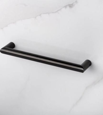Arnold Wall-mounted Towel Rail (BA1011) in Polished Midnight Black - PMB on a tile background
