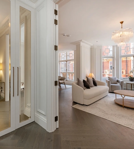 Montague Mansions - Hallway with Cube Cabinet Handles (CH1008) in Mid Antique Brass Waxed - MABW