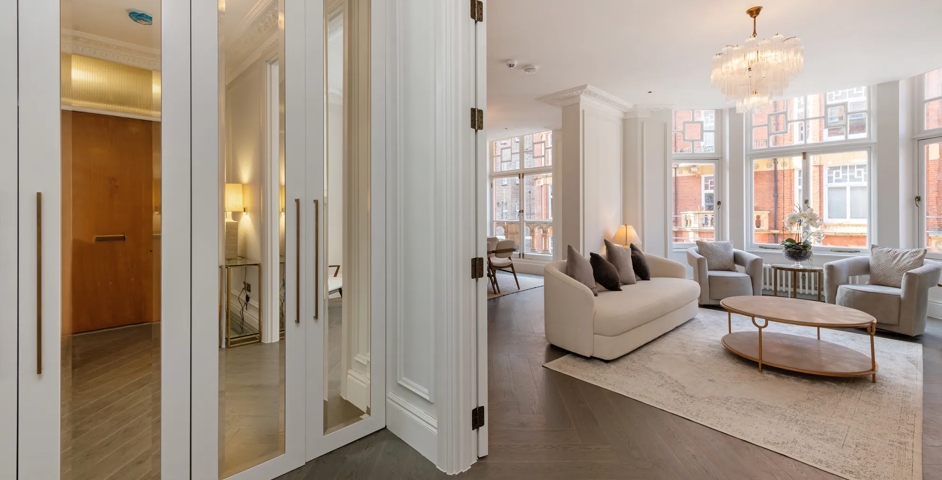 Montague Mansions - Hallway with Cube Cabinet Handles (CH1008) in Mid Antique Brass Waxed - MABW
