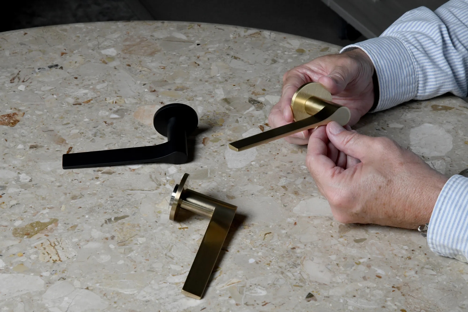 Mark Harper with Fonteyn Levers (LV1045) in Brushed Brass Ceramic - CBB, Soft Black Ceramic - CSB & Mid Antique Brass Ceramic - CMAB