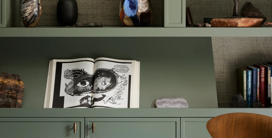 Bay House - Study with Rolled & Hammered Cabinet Pull (CP1100) in Mid Antique Brass Waxed - MABW