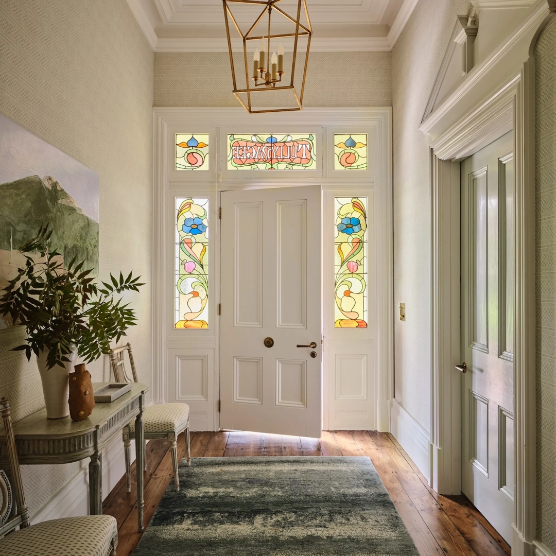 Warrnambool House – Hallway with Darlington Lever (LV1158) in Mid Antique Brass Waxed - MABW (Artwork credit details: Prom Time, Sally Joubert)