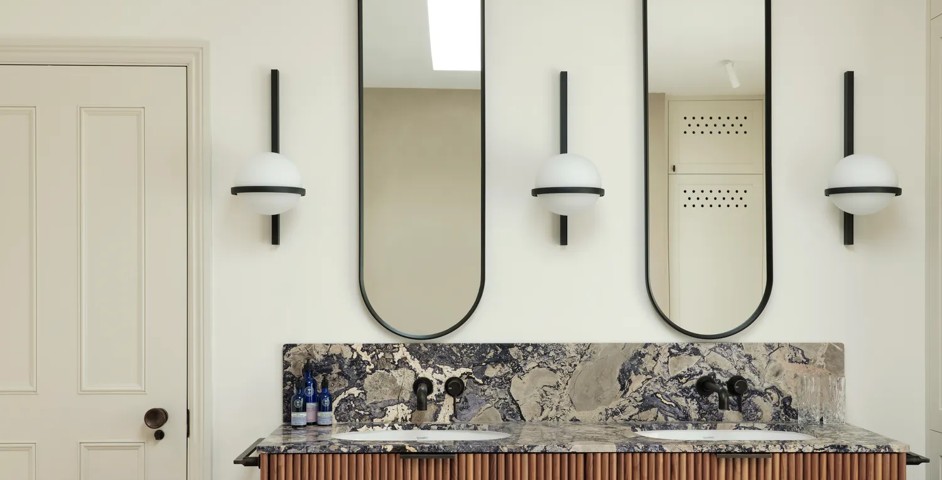 The Wilderness Bathroom with Cube Edge Pull (EP1003) in Dark Bronze Waxed - DBZW on a vanity unit