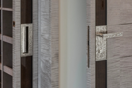 77 South Audley Street - Dressing Room with Bespoke Molten Texture Recessed Pull Handle (SF1014) & Lever (LV1082) on Privacy Release Backplate in Polished Nickel - PN